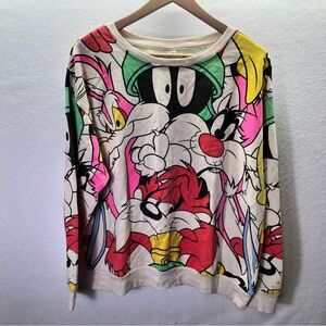Looney Tunes All Over Print Loose Fit Sweatshirt Adult 1X Baggy Comfy Warm 2654